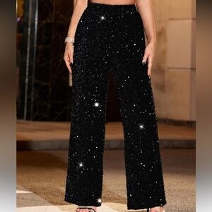 NWOT SIZE XL Elegant Black Sequin Women's Pants Holiday Christmas Party